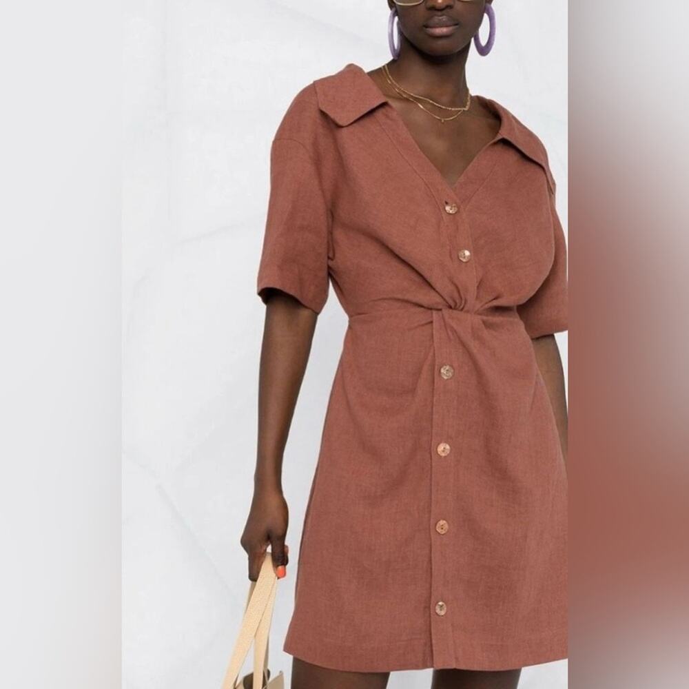 Nanushka Taiga Linen Shirt Dress Rust Brown‎ Size Medium